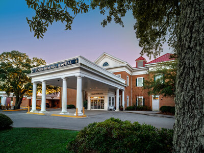 Picture of exterior of Dosher Memorial Hospital.