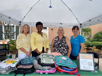 Pictured L – R: Dosher Case Manager Ava McDonald, Dosher CEO Lynda Stanley, Communities In Schools Executive Director
Bonnie Jordan and Finance Officer Cherylee Hagge manage the school supply drop off station outside of the hospital front
entrance.Dosher Case Manager Ava McDonald, Dosher CEO Lynda Stanley, Communities In Schools Executive Director
Bonnie Jordan and Finance Officer Cherylee Hagge manage the school supply drop off station outside of the hospital front
entrance.